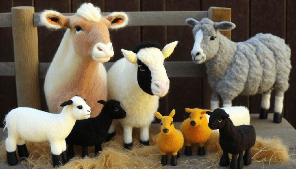 Farmyard animals needle felted